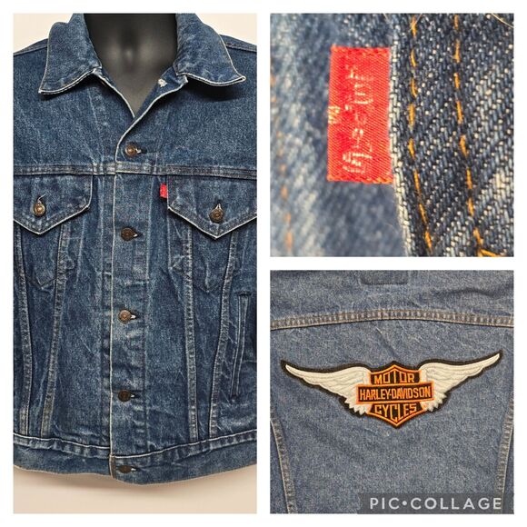 Levi's Big E Type III Denim Jean Jacket Men's 42 1970's Harley Davidson Patch